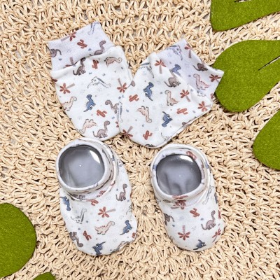  Kit Luva e Pantufas - Dinossauros Babys - Branco